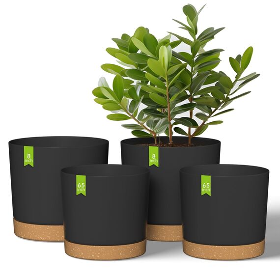 ZMTECH Selbstbewässernde Blumentöpfe aus Kunststoff, mit Drainagelöchern und Untersetzern, dekorativ, modern, für Innen- und Außenbereich, Haus, Garten, 16,5 cm und 20 cm, 4 Stück