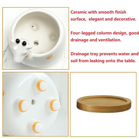 GeLive Giraffen-Sukkulenten-Übertopf für den Innenbereich, Tischplatte, Keramik-Blumentopf, Kätzchen-Ornament, Tier-Blumen-Dekor-Vase mit Drainageschale für Sukkulenten oder Mini-Kaktus