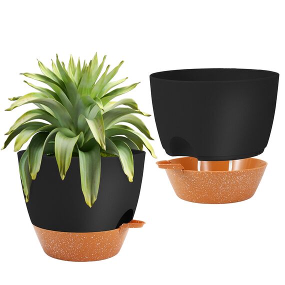 GARDIFE 25,4 cm große Blumentöpfe, selbstbewässernde Töpfe, große Kunststoff-Pflanzgefäße mit tiefem Reservior und hohen Drainagelöchern für Innen- und Außenbereich, Pflanzen und Blumen, schwarz