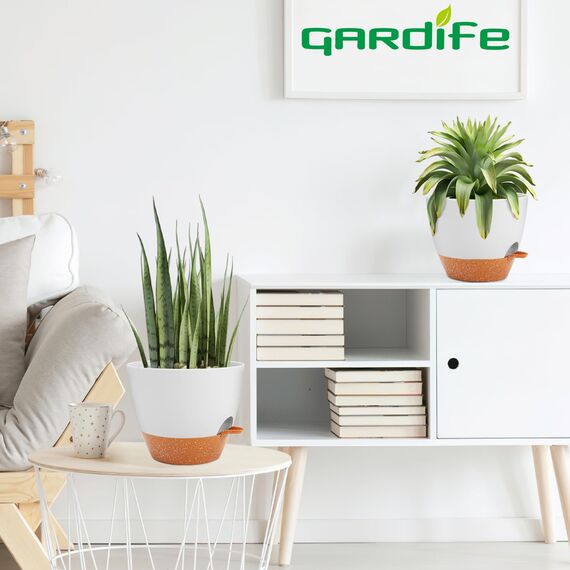 GARDIFE Selbstbewässernde Blumentöpfe, 25,4 cm, 2 Stück, große Kunststoff-Pflanzgefäße mit tiefem Reservior und hohen Drainagelöchern für Innen- und Außenbereich, Pflanzen und Blumen, Weiß