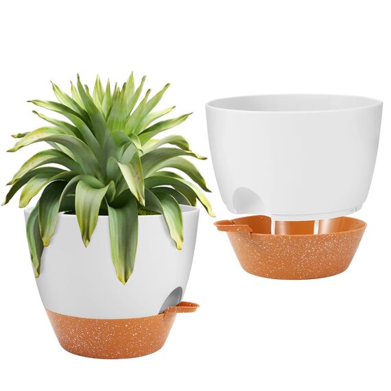 GARDIFE Selbstbewässernde Blumentöpfe, 25,4 cm, 2 Stück, große Kunststoff-Pflanzgefäße mit tiefem Reservior und hohen Drainagelöchern für Innen- und Außenbereich, Pflanzen und Blumen, Weiß