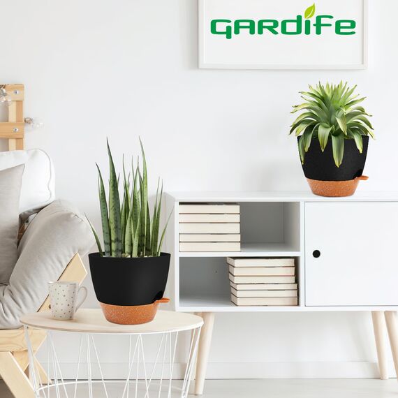GARDIFE 25,4 cm große Blumentöpfe, selbstbewässernde Töpfe, große Kunststoff-Pflanzgefäße mit tiefem Reservior und hohen Drainagelöchern für Innen- und Außenbereich, Pflanzen und Blumen, schwarz