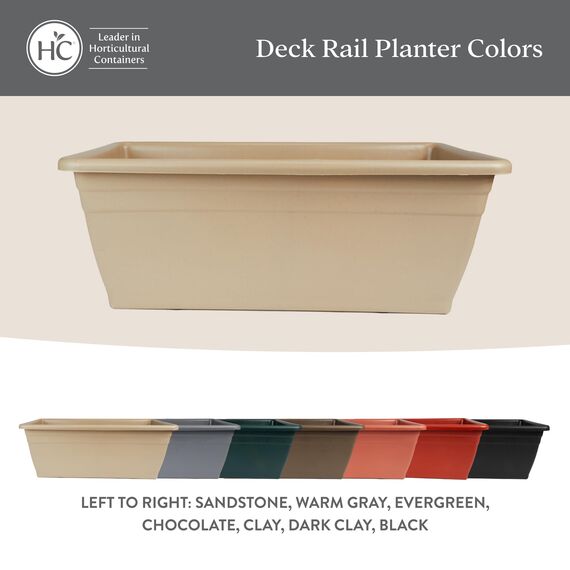 The HC Companies Pflanzkasten für Deckgeländer mit abnehmbaren Ablaufstopfen, Leichter und wetterfester Kunststoff-Blumenkasten, Balkon-Pflanzgefäße für Geländer und Zaun (61 cm, warmes Grau)