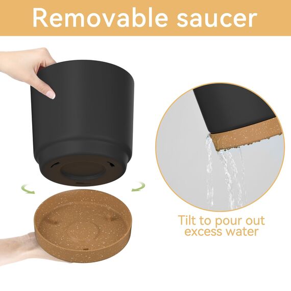 ZMTECH Selbstbewässernde Blumentöpfe aus Kunststoff, mit Drainagelöchern und Untersetzern, dekorativ, modern, für Innen- und Außenbereich, Haus, Garten, 16,5 cm und 20 cm, 4 Stück