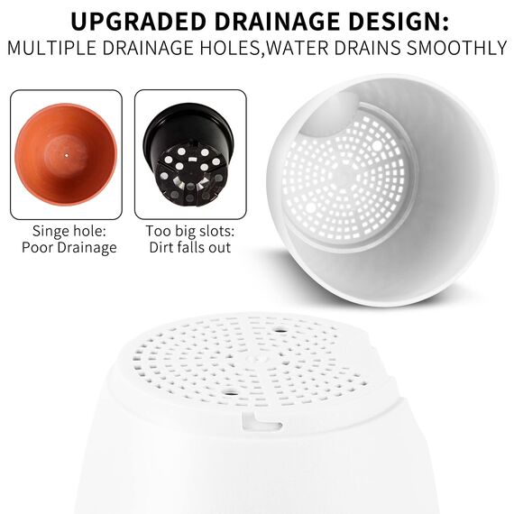 Pflanztöpfe 17.8/16.5/15.2/13.9/12.7cm GARDIFE Selbstbewässernde Pflanzgefäße mit Ablaufloch, Kunststoff-Blumentöpfe, Kinderzimmer-Blumentopf für alle Zimmerpflanzen, Sukkulenten, weiß