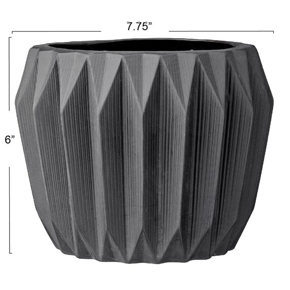 Bloomingville Moderner Übertopf aus Steingut, geriffelt, mattgrau, 20,3 x 15,2 cm