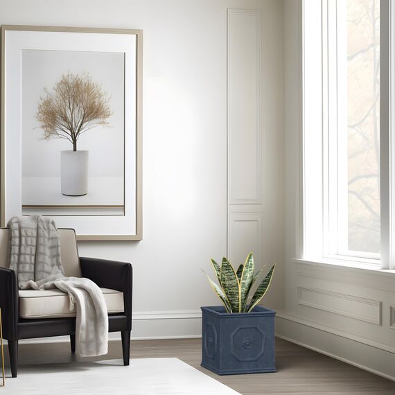 Kante Quadratischer Pflanzkübel aus Beton mit Löwenkopf, 32,5 cm, großer Blumentopf mit Drianage, moderner englischer Stil, Dekoration für Zuhause, Terrasse, Garten, Antikgrau