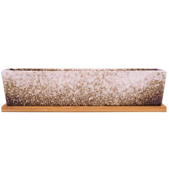 Sukkulenten-Blumentöpfe, 30 cm lang, rechteckig, Sukkulenten-Blumentöpfe mit Drainage, Bambusschalen, große Keramik-Kaktus-Blumenpflanzen für Innen- und Außenpflanzen, Heimdekoration, Weiß