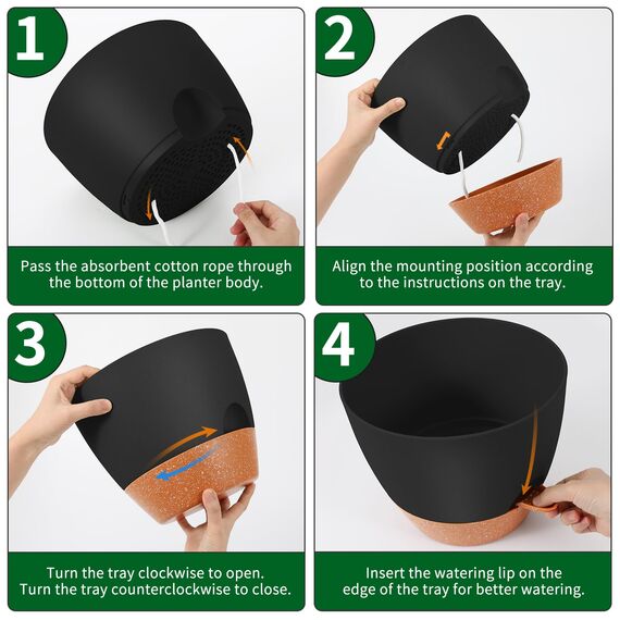 GARDIFE 25,4 cm große Blumentöpfe, selbstbewässernde Töpfe, große Kunststoff-Pflanzgefäße mit tiefem Reservior und hohen Drainagelöchern für Innen- und Außenbereich, Pflanzen und Blumen, schwarz
