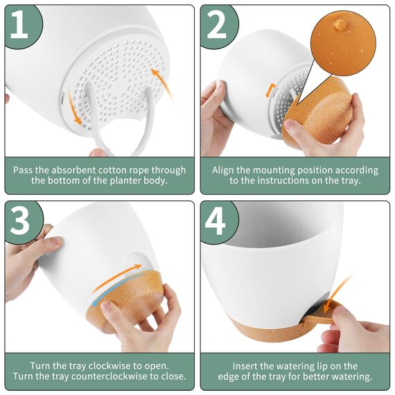 Pflanztöpfe 17.8/16.5/15.2/13.9/12.7cm GARDIFE Selbstbewässernde Pflanzgefäße mit Ablaufloch, Kunststoff-Blumentöpfe, Kinderzimmer-Blumentopf für alle Zimmerpflanzen, Sukkulenten, weiß