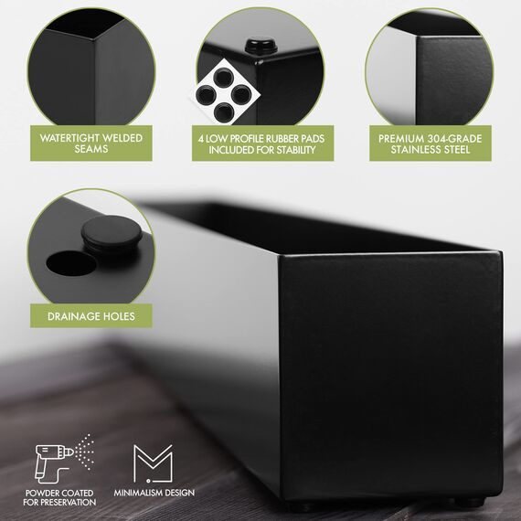 Moderner, rechteckiger Pflanzkasten – 81,3 cm Metall-Pflanzgefäß, ideal als Langer Sukkulenten-Übertopf | rechteckiger Pflanzkasten für Tisch oder Fensterbank, Pflanzgefäße für den Innenbereich |