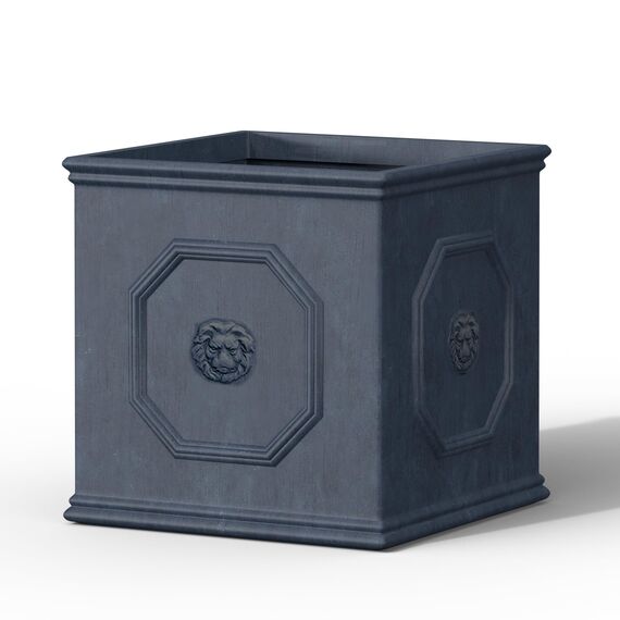 Kante Leichter klassischer quadratischer Übertopf im englischen Stil, Löwenkopf, 25,9 x 25,9 x 25,9 cm, Antikgrau