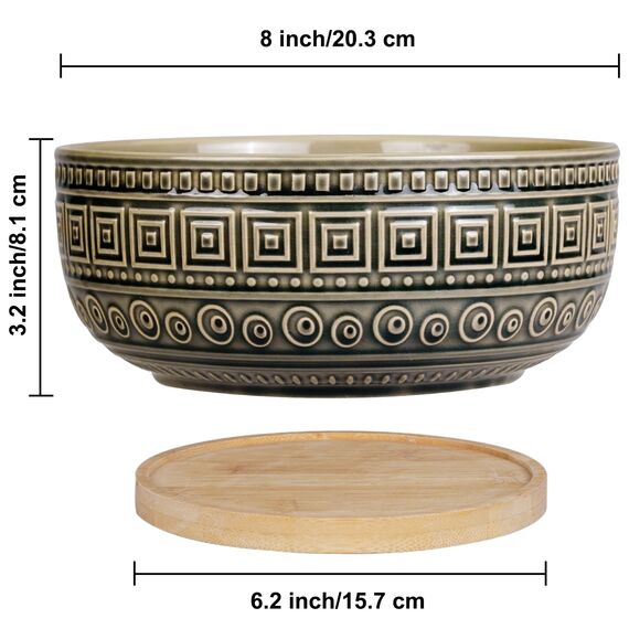 G EPGardening 20,3 cm große Keramik-Sukkulenten-Übertöpfe, rund, flach, Bonsai-Pflanztopf für Zimmerpflanzen mit Drainage und Bambus-Untersetzer, Grau