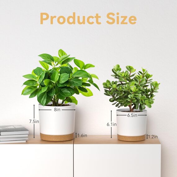 ZMTECH 16,5 und 20,3 cm Blumentopf, 4 Stück selbstwässernder Kunststoff-Pflanztopf mit Untersetzern, Tabletts und Drainageloch, moderner dekorativer Blumentopf, Pflanzbehälter für drinnen und draußen,