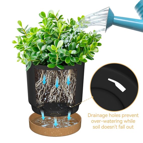 ZMTECH Selbstbewässernde Blumentöpfe aus Kunststoff, mit Drainagelöchern und Untersetzern, dekorativ, modern, für Innen- und Außenbereich, Haus, Garten, 16,5 cm und 20 cm, 4 Stück