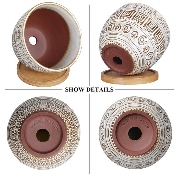 G EPGardening 14 cm großer runder Sukkulenten-Übertopf aus Keramik, für drinnen und draußen, Braun, 2 Stück