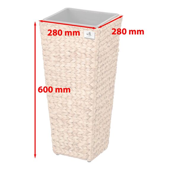 Pflanzgefäß mit Wasserhyazinthe 28 x 28 x 60 cm, inkl. wasserdichtem Kunststoffeinsatz, naturfarben