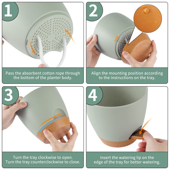 Pflanztöpfe 17.8/16.5/15.2/13.9/12.7cm Zoll GARDIFE Selbstbewässernde Pflanzgefäße mit Ablaufloch, Kunststoff-Blumentöpfe, Kinderzimmer-Blumentopf für alle Zimmerpflanzen, Sukkulenten, grün