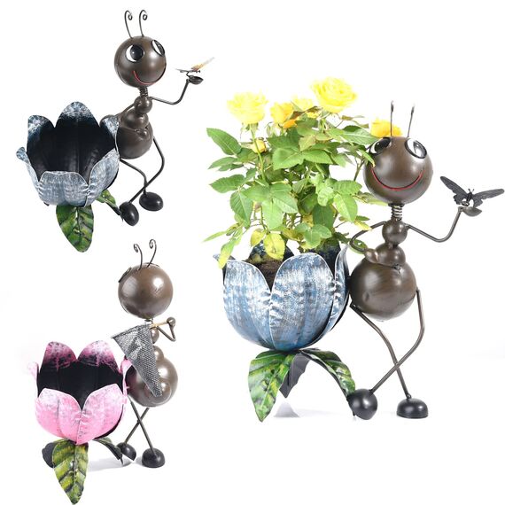 Sungmor Niedliche Metall-Pflanzgefäße, schöne und Bezaubernde Tier-Blumentöpfe, 38,1 cm hoch, große Ameisenstatue, einzigartige dekorative Vintage-Gartentöpfe für 14 cm Blumen, Pflanzen, Kräuter,