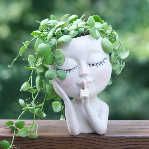 SnugMaker Übertopf für Sukkulenten, Übertopf für Innen- und Außenbereich, mit Entwässerungsloch, geschlossene Augen (hell)