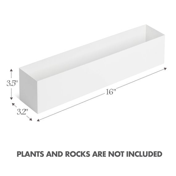 DR&Co Moderner weißer rechteckiger Pflanzkasten | 40,6 cm großer Metall-Pflanztopf perfekt als Sukkulenten-Übertopf schmaler Übertopf für Tisch oder Fensterbank Pflanzgefäße Indoor Edelstahl Langer
