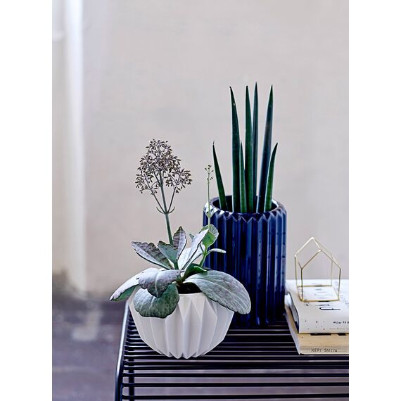 Bloomingville A21900018 runder weißer geriffelter Keramik-Blumentopf, 15,2 x 10,2 cm