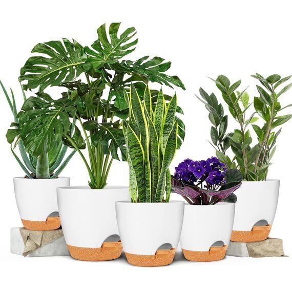 Pflanztöpfe 17.8/16.5/15.2/13.9/12.7cm GARDIFE Selbstbewässernde Pflanzgefäße mit Ablaufloch, Kunststoff-Blumentöpfe, Kinderzimmer-Blumentopf für alle Zimmerpflanzen, Sukkulenten, weiß