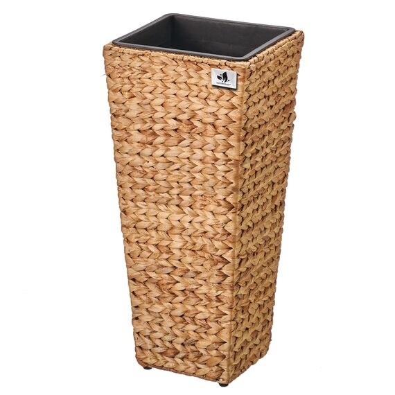 Pflanzgefäß mit Wasserhyazinthe 28 x 28 x 60 cm, inkl. wasserdichtem Kunststoffeinsatz, naturfarben