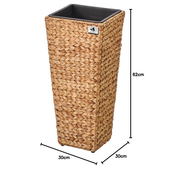 Pflanzgefäß mit Wasserhyazinthe 28 x 28 x 60 cm, inkl. wasserdichtem Kunststoffeinsatz, naturfarben