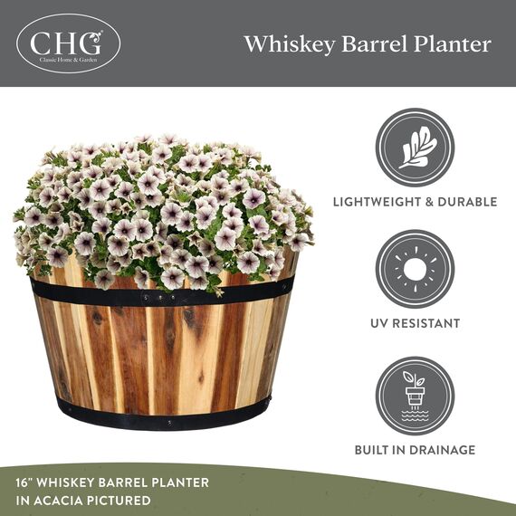 Classic Home and Garden 5/800/3 Holzfass Set mit 3 Pflanzgefäßen, Akazie