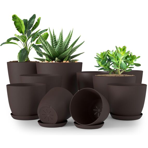 Utopia Home 10er-Pack Blumentopf 18/17/15/13/12 cm Übertopf mit Untertasse Für Küche, Balkon Blumentöpfe mit Untertasse Gartenpflanzen Sukkulenten, Baumschule Blumentopf für Zimmerpflanzen Braun.