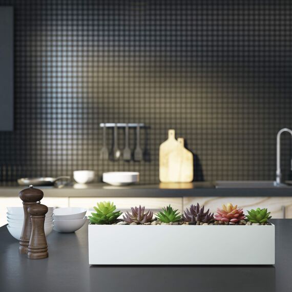 DR&Co Moderner weißer rechteckiger Pflanzkasten | 40,6 cm großer Metall-Pflanztopf perfekt als Sukkulenten-Übertopf schmaler Übertopf für Tisch oder Fensterbank Pflanzgefäße Indoor Edelstahl Langer