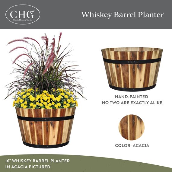 Classic Home and Garden 5/800/3 Holzfass Set mit 3 Pflanzgefäßen, Akazie