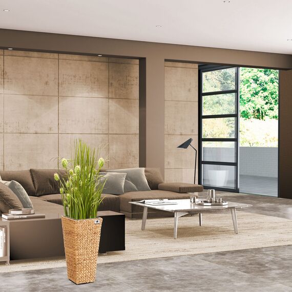 Pflanzgefäß mit Wasserhyazinthe 28 x 28 x 60 cm, inkl. wasserdichtem Kunststoffeinsatz, naturfarben