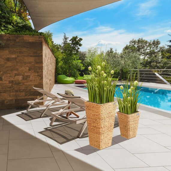 Gartenfreude mit Wasserhyazinthe 2er Set 38 x 38 x 77 cm, 28 x 28 x 43 cm, Kunststoffeinsatz, naturfarben, 4001-1010-002