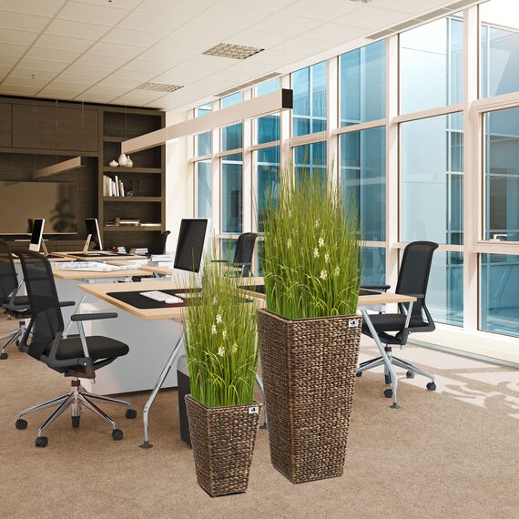 Gartenfreude Pflanzkübel mit Wasserhyazinthe 2er Set 38 x 38 x 77 cm, 28 x 28 x 43 cm, Kunststoffeinsatz, braun