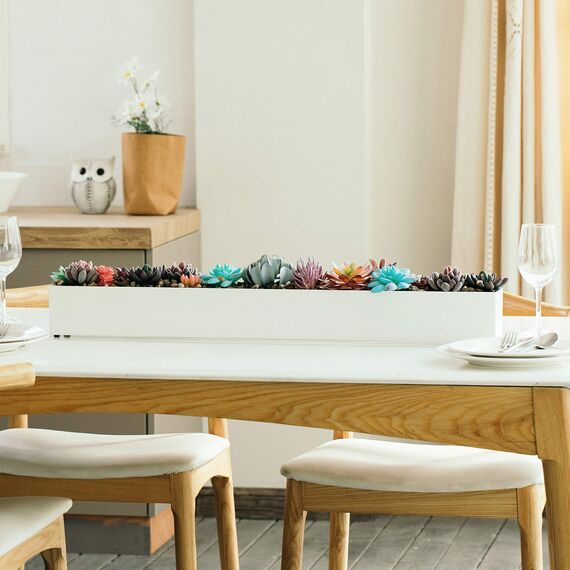 Moderner, rechteckiger Pflanzkasten – 81,3 cm Metall-Pflanzgefäß, ideal als langer Sukkulenten-Übertopf | rechteckiger Pflanzkasten für Tisch oder Fensterbank, Pflanzgefäße für den Innenbereich | Weiß