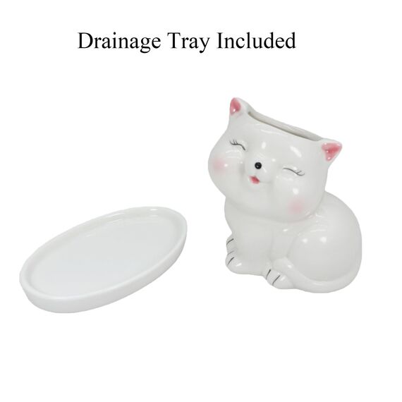 Gemseek Ceramic Dinosaur Succulent Planter Pot with Drainage Tray, White T-Rex Cactus/Flower Container, Animal Bonsai Holder for Indoor Plants