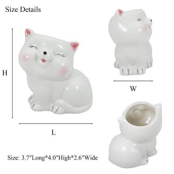 Gemseek Ceramic Dinosaur Succulent Planter Pot with Drainage Tray, White T-Rex Cactus/Flower Container, Animal Bonsai Holder for Indoor Plants