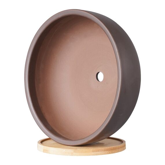 Thirtypot 25CM Terracotta Planter, Large Succulent Bonsai Planter Pot with Drainage Hole and Bamboo Saucer for Indoor Plants, Brown