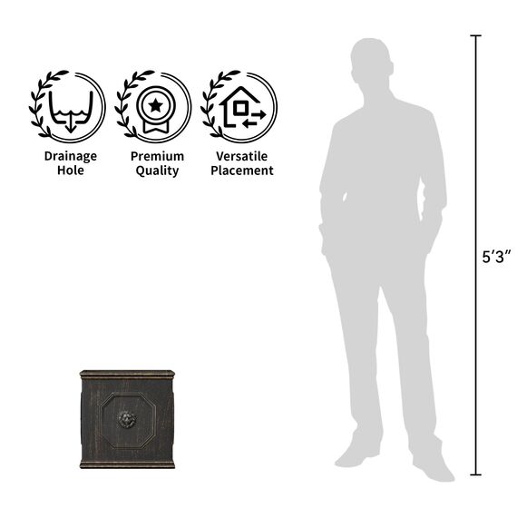 Kante Quadratischer Löwenkopf-Pflanztopf aus Beton, klassischer englischer Stil, Pflanztopf mit Ablaufloch und Gummistopfen für drinnen und draußen, Garten, Terrasse, Zuhause, 32 x 32 x 32 cm,