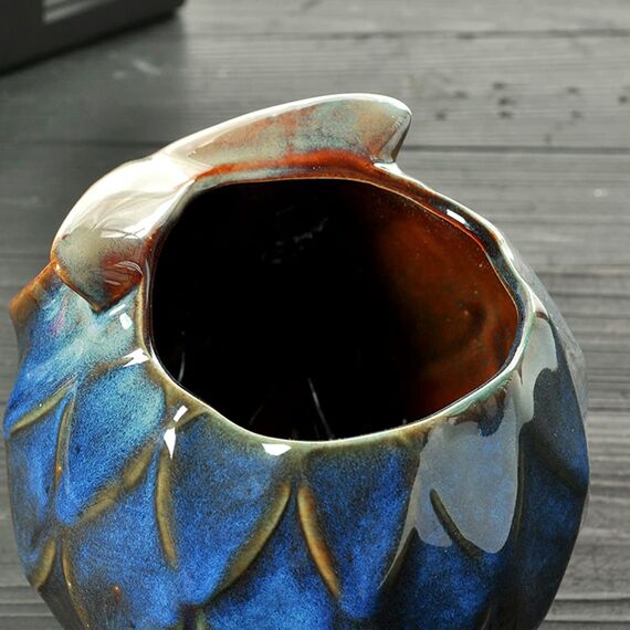 GeLive Blaue Eule Keramik Sukkulenten Pflanzgefäß mit Drainage Stopfen Tier Blumentopf Tischdekoration Vase Fensterbox Indoor Outdoor Dekor (blau)