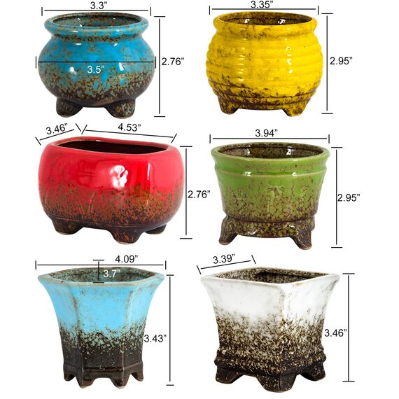 ARTKETTY Sukkulentententöpfe – Kleine Sukkulenten-Blumentöpfe mit Drainage, 6 Stück, Keramik-Kaktus-Pflanztöpfe für den Innenbereich, einzigartiger Blumen-Pflanzgefäß für Zuhause, Büro, Dekoration