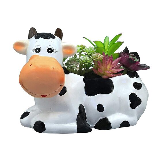 Sixdrop Kuh-Übertopf – 22,9 cm – Kuhdruck Partydekoration – Kuhsachen Garten Hinterhof Blume Keramik Sukkulenten Pflanzgefäß – UFO Kuh Thema Dekoration La Vaca