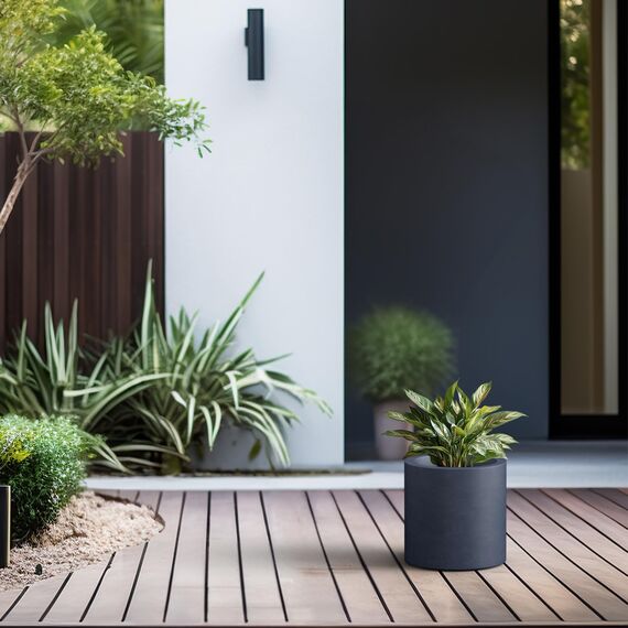 Kante Moderne zylindrische Pflanzgefäße aus Beton, 24,9 cm Durchmesser, Anthrazit