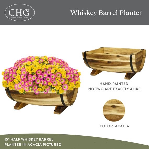 Classic Home & Garden 160015 Pflanzgefäß, halbes Fass, Akazie