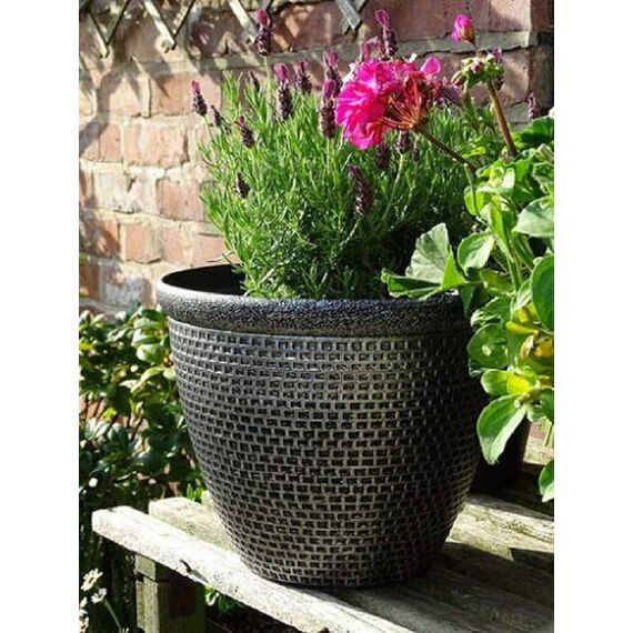 SG Traders 2 x großer runder Blumentopf aus Kunststoff, Gartendekoration, antikes Silber, 36 cm, Blumentöpfe für den Außenbereich, mit Drainagelöchern