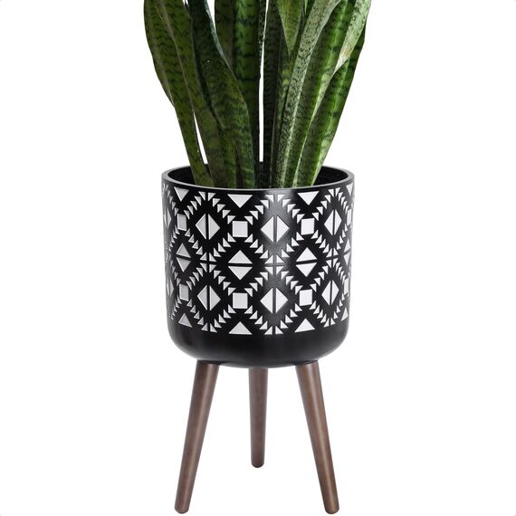 D'vine Dev Pflanzkübel für den Innenbereich, 27,9 cm, mit Ständer, geometrisch, 47 cm hoch, für Zimmerpflanzen, Übertopf mit Ablaufloch und Stopfen