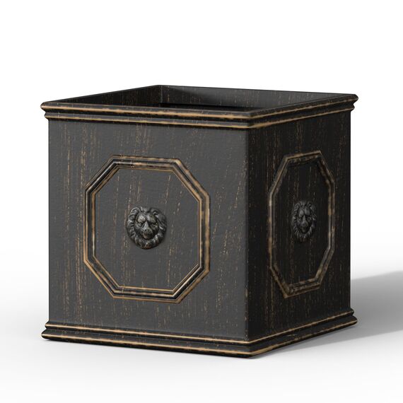 Kante Quadratischer Löwenkopf-Pflanztopf aus Beton, klassischer englischer Stil, Pflanztopf mit Ablaufloch und Gummistopfen für drinnen und draußen, Garten, Terrasse, Zuhause, 32 x 32 x 32 cm,