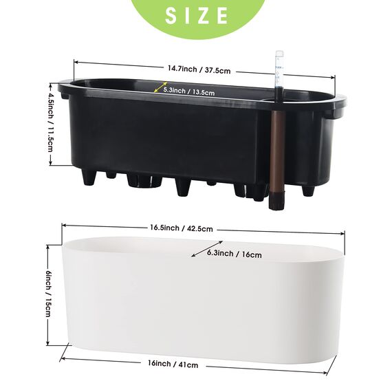 SAROSORA, ovaler Selbstbewässerungstopf, 41 cm lang – mit Wasserstandsanzeige, ideal für Pflanzen und Blumen im Innen- und Außenbereich, Sukkulenten, Kräuter und Fensterkasten (1 Stück, oval, weiß)